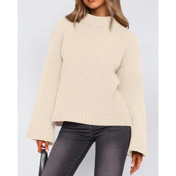 Women's Ribbed Knit Crewneck Sweater Cozy Long Sleeve Fall Winter Clothes - Picture 7 of 8